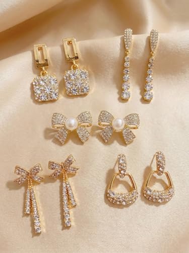 Reesha Jewel Gold Crystal Rhinestone Earrings Set, 5 Pairs - Image 5