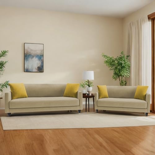 Image of Casaliving Dominic 3 + 2 Seater Sofa Set for Living Room (Cream) Premium Fabric Sofa