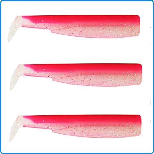 Fiiish Lures - Black Minnow Cuerpos BM160 - Señuelo Blando de Vinilo para Pesca Jigging - 3 cuerpos de 12cm Nº5 (ROSA GLITTER)