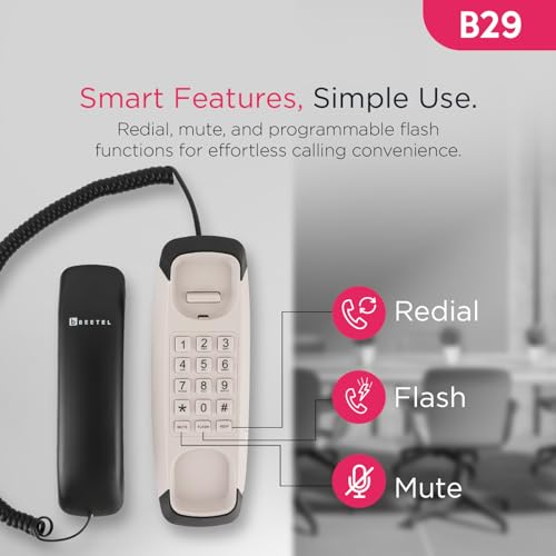 Image of Beetel B29 Designer Slim and Stylish Corded Landline Phone,Ringer Volume Control,Wall /Desk Mountable,Clear Call Quality,Compact Design,Tone Pulse /Flash /Redial Function (Made in India) (Black /WG)(B29)