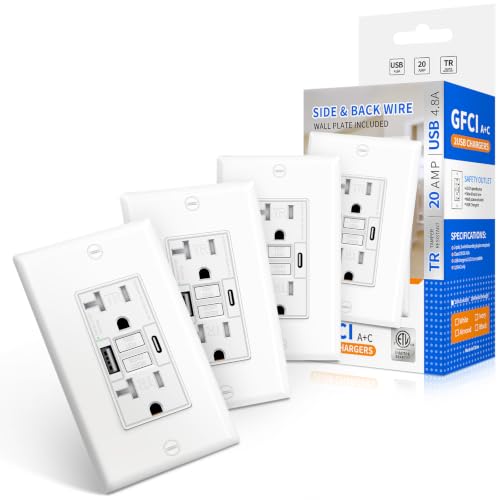 4 Pack 20A GFCI Outlet with USB A&amp;C Ports, Self-Test TR White