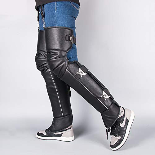 GuoYq GenouillèRes De Moto,RéGlable pour JambièRes Coupe-Vent en Cuir PU PU JambièRes GenouillèRes Coupe-Vent Au Chaud éPaissir Hiver Cover
