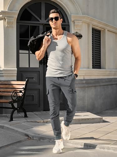 Comdecevis Men's Cargo Jogger Pants Stretch Sweatpants Slim Fit Tactical Pants with Zipper Pockets Casual Trousers4