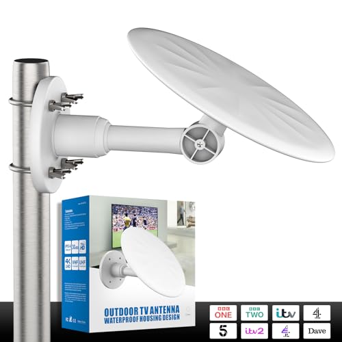 Outdoor TV Aerial with Amplifier Long Range Reception Compatible with All Televisions Supports 4K 1080P Weatherproof Design for Home Caravan Roof Installation 10m Coaxial Cable