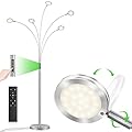 LED Arc Floor Lamp with Remote, 2250LM Dimmable Floor Lamp with Timer, Adjustable Colors, Brightness & 5 Adjustable Arms, Multi-Head Tall Standing Lamp for Living Room Bedroom Office, Satin Nickel