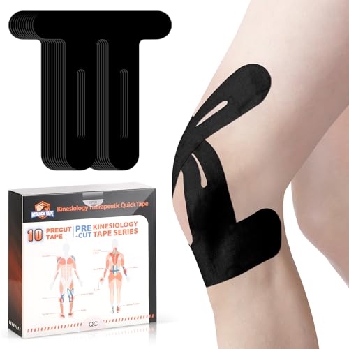 Nastro per ginocchia pretagliato, 10 pezzi, Precut Kinesiotapes delicato sulla pelle con comfort perfetto, impermeabile ed elastico, per ginocchia – nero