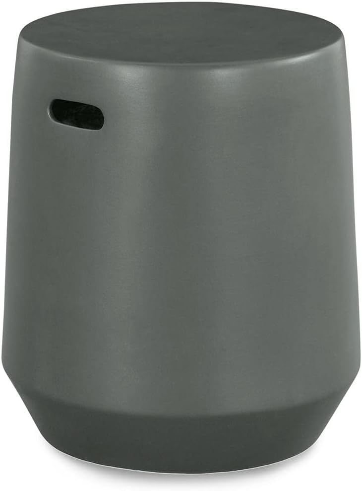 Signature Design by Ashley Kalmunds 17.5" Modern Ceramic Indoor/Outdoor Stool, Light Gray