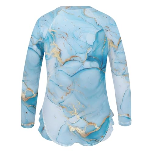 ALAZA Toddler Swimsuit Girl Bathing Suit Swimwear Rash Guard Blue Marble Long Sleeve 3T3