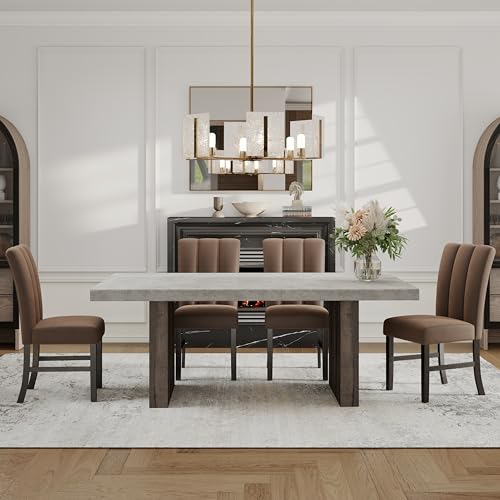 Roundhill Furniture Sorlen 5-Piece Dining Set, 3D Faux Concrete Table