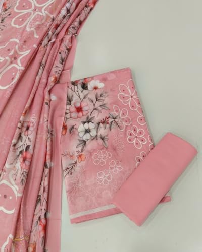 Image of KTI Women Cotton Unstitched Salwar Suit Material with Dupatta Geometric & Floral Printed Dress Material for Daily Wear Casual & Office Wear