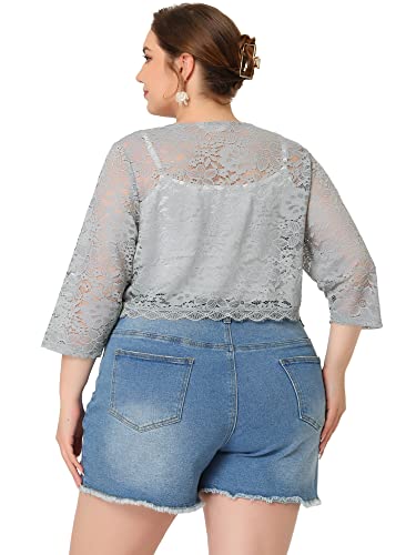Agnes Orinda Bolero Cardigan for Women's Plus Size Office Tie Front Crop Floral Sheer Lace Shrug4