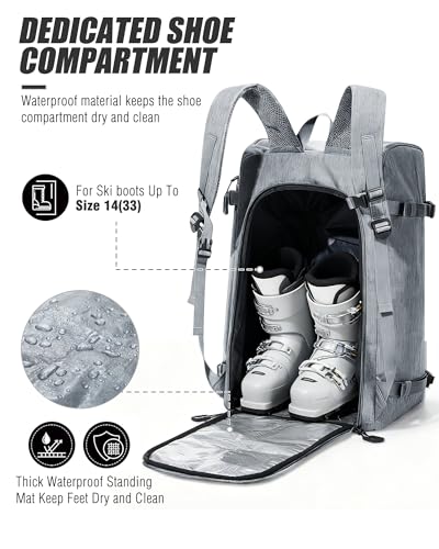 Image of Ski Boot Bag Ski and Snowboard Boots Backpack for Ski 60L Vacuum Travel Backpacks with Pump Waterproof Snowboard Boot Bagfor Helmet, Goggles, Gloves, Skis, Snowboard & Accessories(Grey)