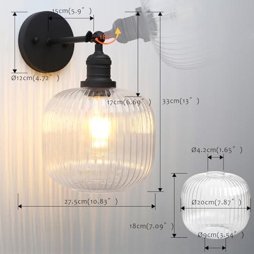 Image of Pathson Modern Wall Sconce Lamp Clear Striped Round Glass, Hardwired Vintage Wall Vanity Light Fixture for Farmhouse Living Room Bedroom Bathroom Loft