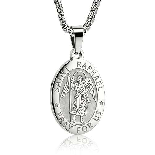 Yaumatea St. Raphael Archangel Necklace, Medical Protector Medal