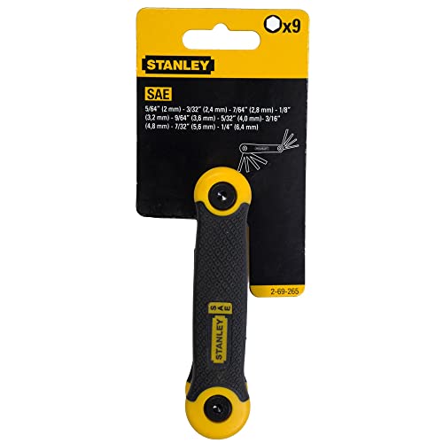 STANLEY 2-69-265 9-Pc. Folding Metric Key Set, Black Phosphate Finish, Chamfered Edge, Comfortable Handle, LxWxH: 16x5x4cm, 0.152 Kg, Keys Stored in Size Marked Order for Easy Access & Identification