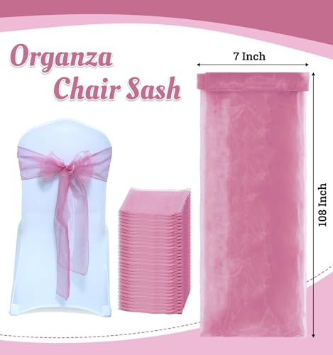 MDS Pack of 25 PCS Organza Chair Sashes Wider Dining Chair Bows Ribbon Tie Back for Wedding Party Birthday Bridal Shower Reception Event Banquet Home Chair Cover Decoration - Dusty Pink by MDS - Image 3