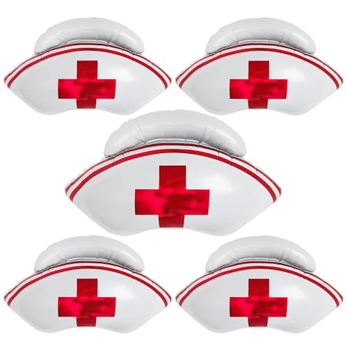 SYNUO Nurse Hat Foil Balloons/ 27inch Nurse Party Decorations/Nurse Graduation Party Decorations/Nursing Graduation Party Supplies (5Pcs)