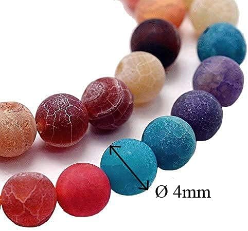Gemstone Beads 4 mm Agate Stone Matt Mix Colour Set Ball Natural Stone Frosted Agate Pearl Semi-Precious Stone Gemstones Pearl with Hole for Threading Jewellery Beads Gemstone R80 - Image 4