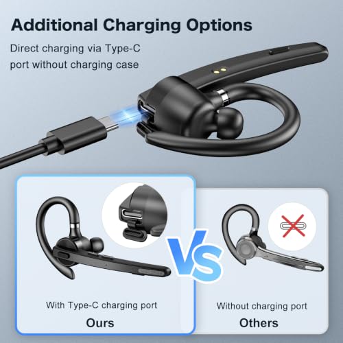 Image of Bluetooth Headset 72H Work Single-Ear Wireless Earpiece for Cell Phone Call | 2 Charging Ways & 500mAh Charging Case,Dual Mic ENC Noise Cancel, Mute Button,V5.1 Hands-Free for Phone and Laptop