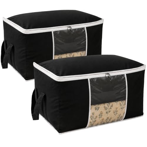 Image of Non-Woven Side Handle Underbed Storage Bag /Organizer /Blanket /Comforters Cover,65x33x47 Centimeters,(Pack Of 2) - Black