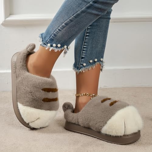 Cat Paw Slippers for Women and Men Cute Plush Indoor House Shoes Warm Winter Cozy Animal Paw Design Soft Furry Home Bedroom Comfy Non Slip Sole Couples Gift Footwear — 사진 2