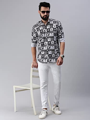 Image of RodZen Men's Sanganeri Printed Regular Fit Cotton Casual Shirt with Spread Collar & Full Sleeves