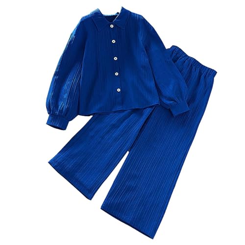 Girls Spring Jackets Coat Outfits Long Sleeve Shirts Button Down Top Elastic Waist Wide Leg Pants 2 Piece