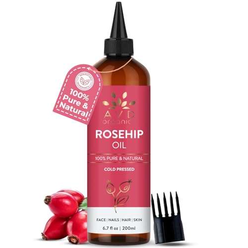 Image of AVD ORGANICS Rosehip Oil for Face 6.7 fl oz - 100% Pure & Natural Cold-Pressed | Rose hip Oil for Face, Skin, Hair, Scalp & Nails | 200 ML