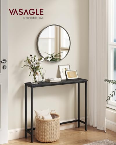 Image of VASAGLE 31.5 inch Console Table, Narrow Behind Couch Table, 1 Tier | BARNET Collection, One Piece Top, Steel Frame, for Entryway, Living Room, Modern, Charcoal Gray and Ink Black ULNT035BA01S