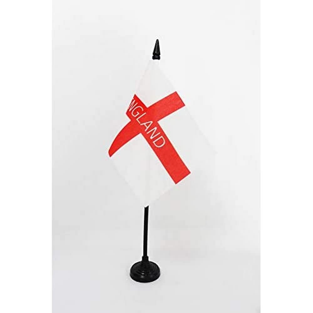AZ FLAG - England with inscriptions Table Flag 4'' x 6'' - English Office Mini Banner 100% Polyester 15 x 10 cm - Mini Desk Flag with 10'' Pole and Black Plastic Base — image 1