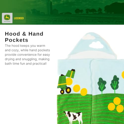 Image of John Deere Tractor Farm Kids Super Soft Bath /Pool /Beach Soft Cotton Terry Hooded Towel Wrap, 24 in x 50 in, (Officially Licensed Product) by Franco