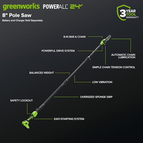 Image of Greenworks 24V 8 in Cordless Electric Pole Saw, Carrying Bag, Tool Only