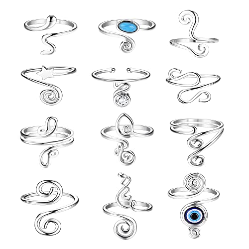 JeryWe 12Pcs Anelli da Piede per Donna Set Anelli Nocche Elegante Set Anelli per Dita dei Piedi Aperti Anelli Dito impilabile Anelli per Piedi Estivi Bohémien Spiaggia Set argento
