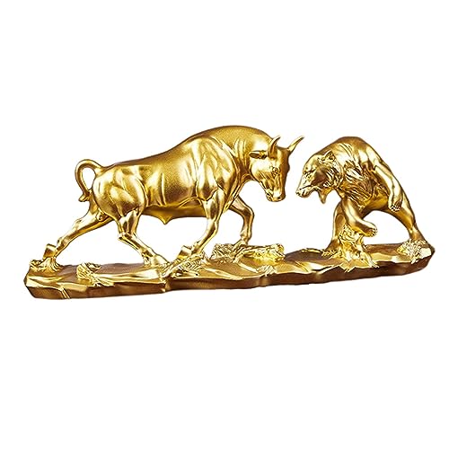 Qianly Escultura de Toro de Feng Shui, Arte Minimalista para Embellecer tu Espacio, Dorado 28x8x11.5cm