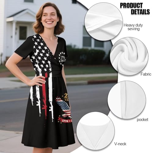 Image of Women's Summer Formal Dresses Short Sleeve Wrap V Neck Dresses Bridesmaid Wedding Guest Dress with Pockets
