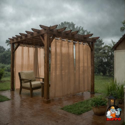Image of HIPPO HDPE Coated Waterproof Outdoor Balcony Curtain 260 GSM - Rain, Sun & Dust Protection Light Filtering Curtains for Home, Garden, Veranda & Hotel (4 Feet X 7.5 Feet, 2IN1 Bamboo-Mocha, 1 PC)