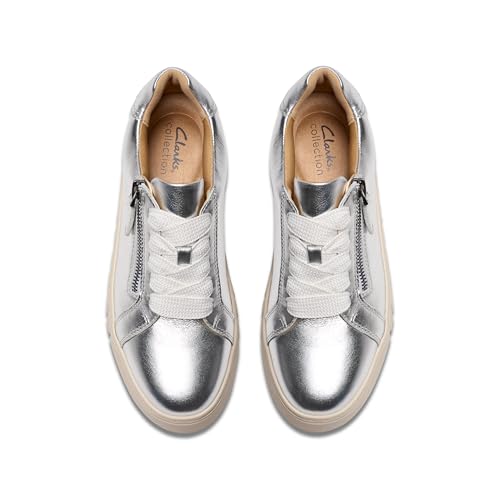 Clarks Clarks Women’s Mykah Joy Platform Fashion Sneaker, Silver Leather, 9