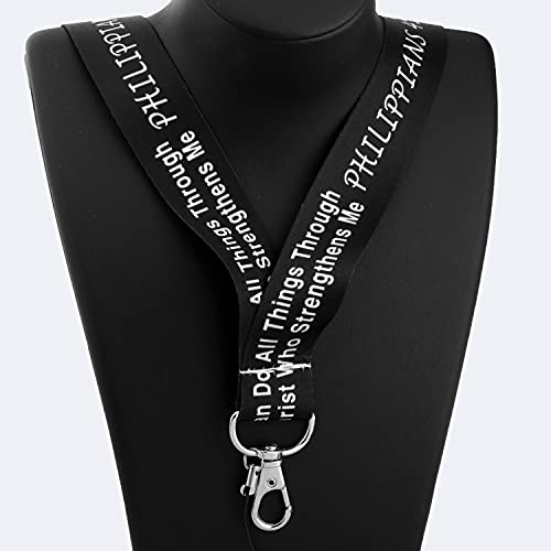 Lqri Faith Lanyard Id Holder Keychain Clip Bible Philippians 4:13 Gift I Can Do All Things Through Christ Who Strengthens Me Inspirational Holder Religious Gift (Black) #TOP1
