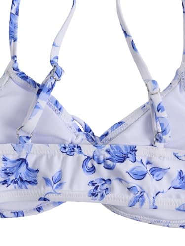 Image of COZYEASE Girls' 2 Piece Ditsy Floral Print Knot Front Ruched Triangle Bikini Swimsuit