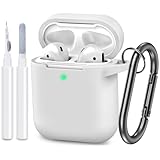 ATUAT Compatible with AirPods Case Cover, Full Protective Silicone Skin Dust-Proof Designed for Apple AirPods 1st 2nd Generation with Keychain, Front LED Visible, White