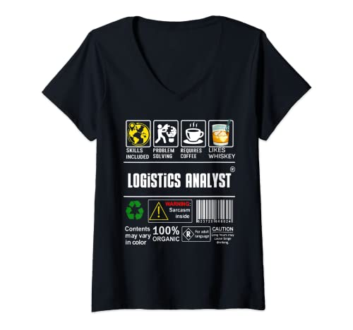 Mujer Logistics Analyst Label Skills resolving Coffee Whiskey Fans Camiseta Cuello V