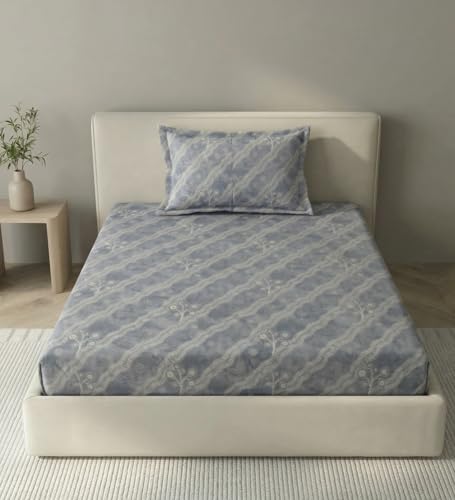 Image of Mafatlal 186 TC Metro Cotton Single Bedsheet | 90 x 60 Inch|Soft, Breathable & Lightweight | with Matching Pillow Cover| Ash Blue