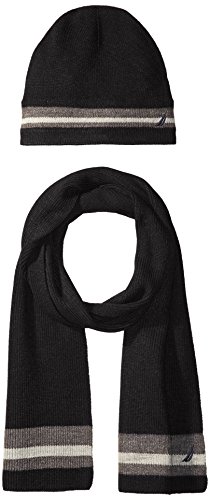 Nautica Men's Border Stripe Beanie and Scarf Set