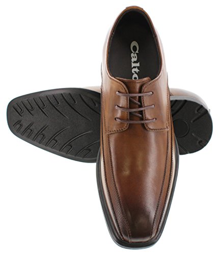 CALTO Men's Invisible Height Increasing Elevator Oxfords Shoes - Brown Leather Lace-up Dress Derby - 3 Inches Taller - G60126B - Size 9.5 D(M) US3