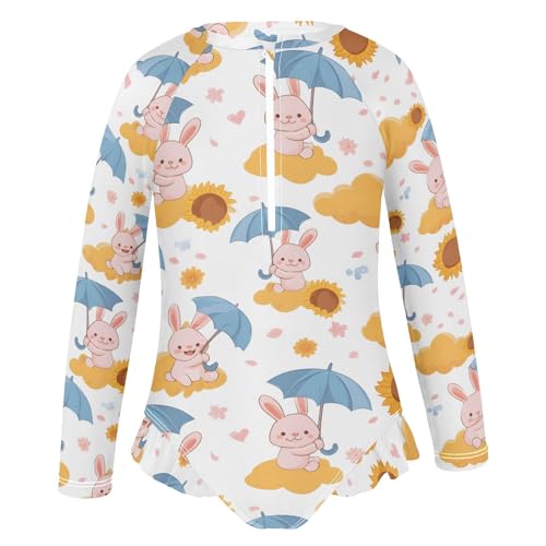 ALAZA Toddler Swimsuit Girl Bathing Suit Swimwear Rash Guard Rabbit Umbrella Long Sleeve 3T2