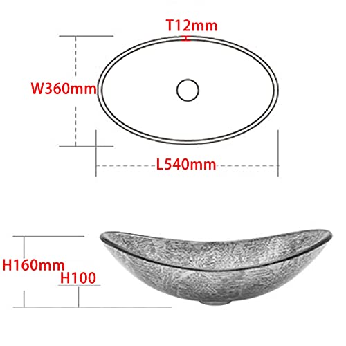 Opzetwastafel met Kraan Waterval Wastafel Ovaal Kleurfolieproces, Gehard Glas Gebakken Op Hoge Temperatuur, Heldere… - Image 3