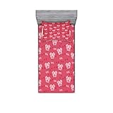 Lunarable Pig Fitted Sheet & Pillow Sham Set, Square Cartoon Pig Hog Cheering Greeting Running...