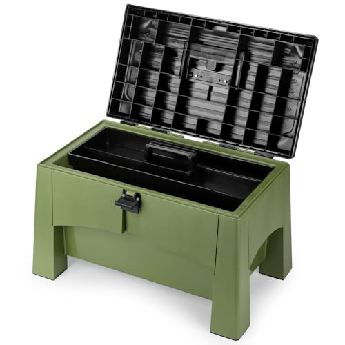 Yolco ST2 Green 3-in-1 Camping Trittstufe & Aufbewahrungsbox für Wohnmobil & Wohnwagen mit Werkzeugeinlage, Belastbar bis 200-kg