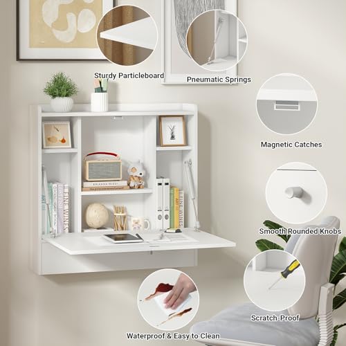 White Wall Mounted Floating Table,Folding Kitchen Dining Table Desk, White Drop-Leaf Wall Mounted Fold Down Table for Laundry Room,Kitchen,Dining,Bedroom,Bathroom,Balcony,70 * 50cm/28 * 20in 5 White Wall Mounted Floating Table,Folding Kitchen Dining Table Desk, White Drop-Leaf Wall Mounted Fold Down Table for Laundry Room,Kitchen,Dining,Bedroom,Bathroom,Balcony,70 * 50cm/28 * 20in - Image 5