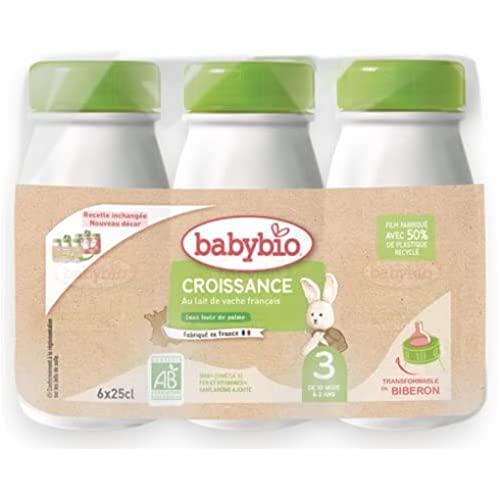 Babybio Lait Croissance Liquide - 3ème âge dès 10 Mois - 6x25Cl - BIO Fabriqué en France & Lait français - Formule PREMIUM : DHA/ARA